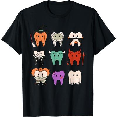 T-shirt Halloween Drôle Mignon Monstres Hygiène Dentaire Équipe Dents