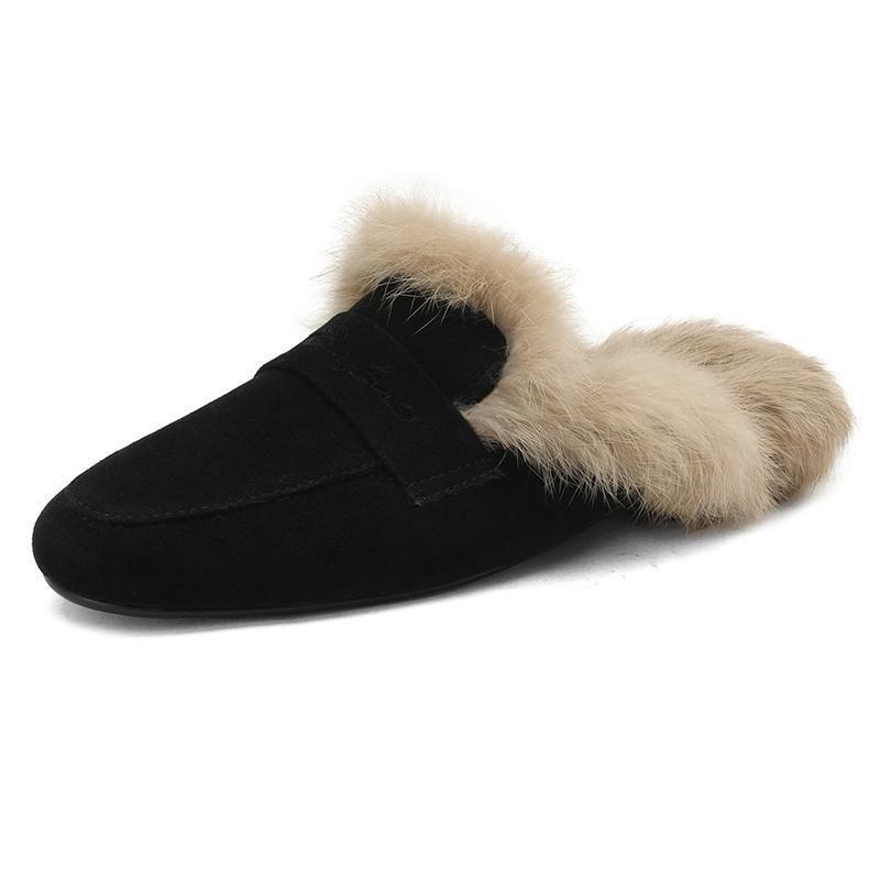 Women s 2025 AutumnWinter Flat Suede Velvet Furry Mule Slippers Size 38 2898₽