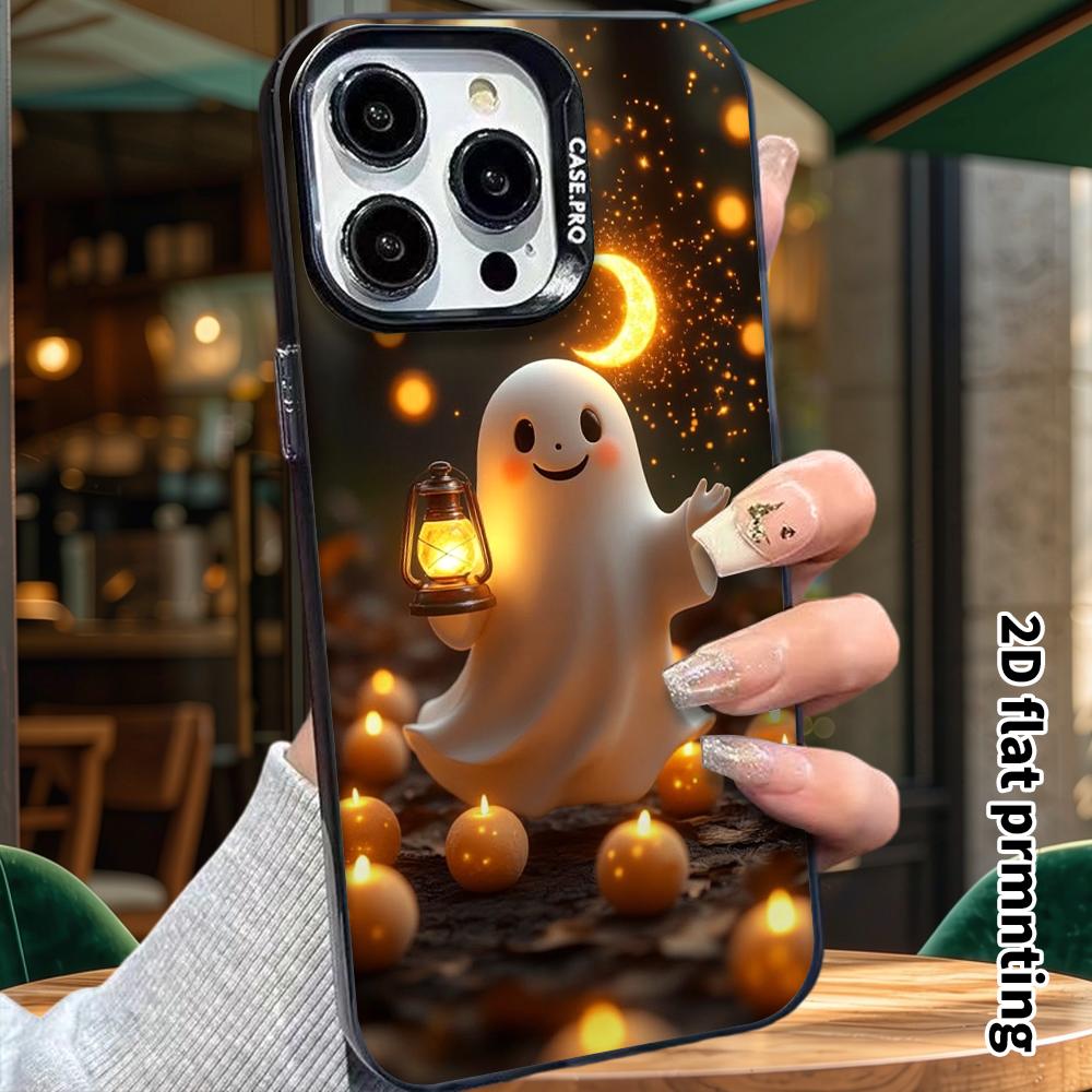 Phone Case: 2D Flat, Suitable for iPhone 18 17 16 15 14 13Pro In Rainbow Silver, Couple Style, Timah Lantern Ghost, Christmas and Halloween Gifts