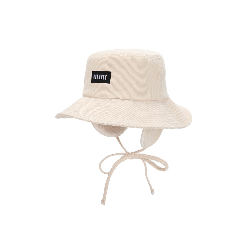 ULUK Corduroy Wool Earmuffs Wide Bucket Hat_Ivory
