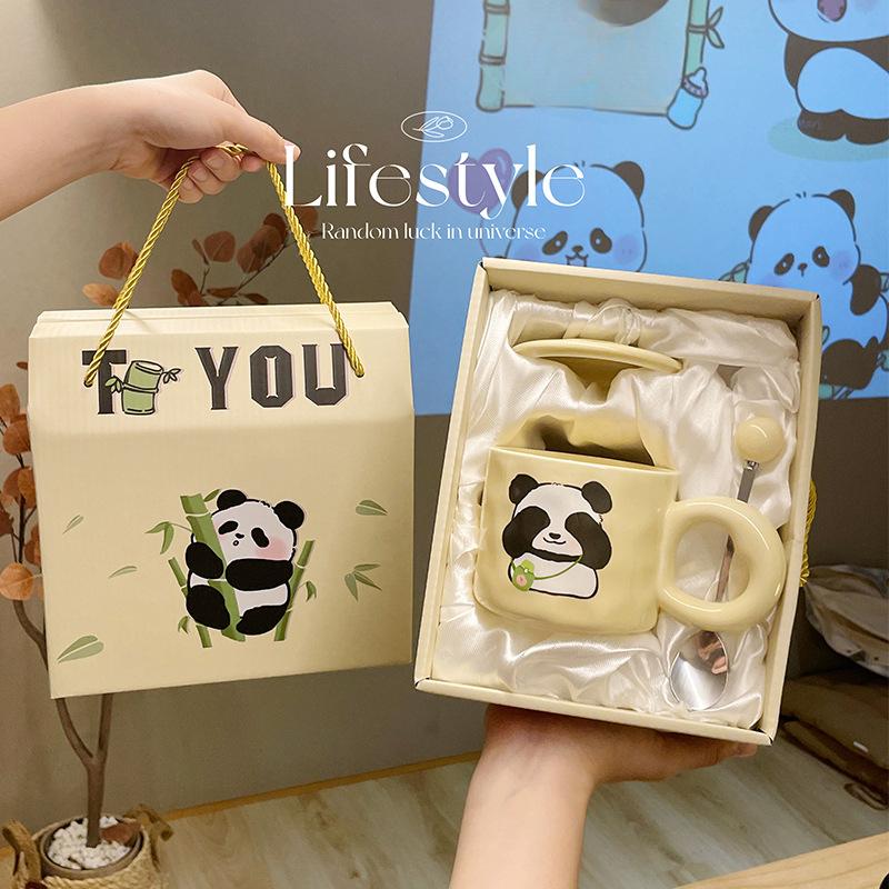 Tasse mit Deckel Löffel Neuer Stil Damen Niedliche Tasse Souvenir Keramik Wasserbecher Kaffeetasse