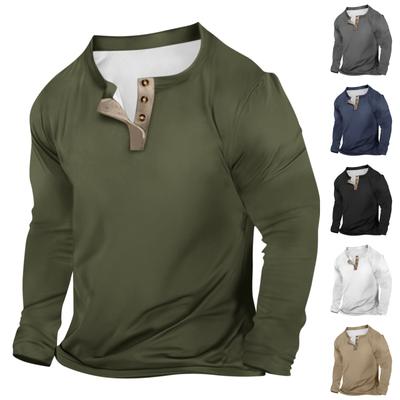 Men's Outdoor Vintage V-neck Button Long Sleeve Fashion Sports T-shirt