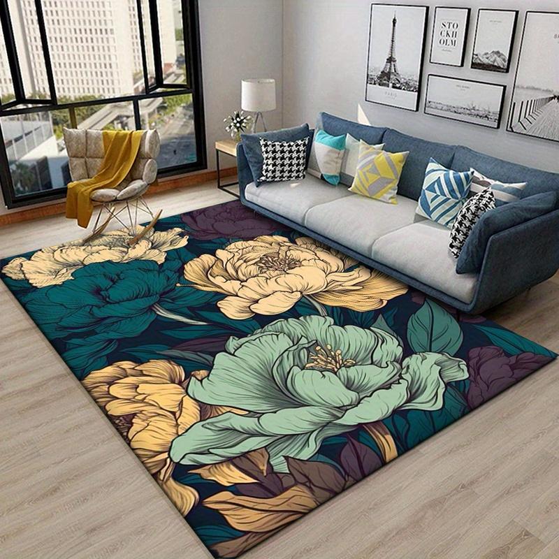 

Роскошный ковер с цветочным принтом, нескользящий - мягкий полиэстер, идеально подходит для декора гостиной и спальни, большой 1,8 м², можно стирать в машине 50x80cm