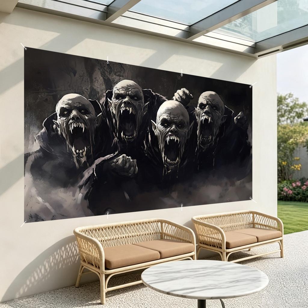 Spooky Halloween Garage Door Banner Durable Polyester Creepy Forest and Screaming Skull Design Perfect for Parties Outdoor Decor