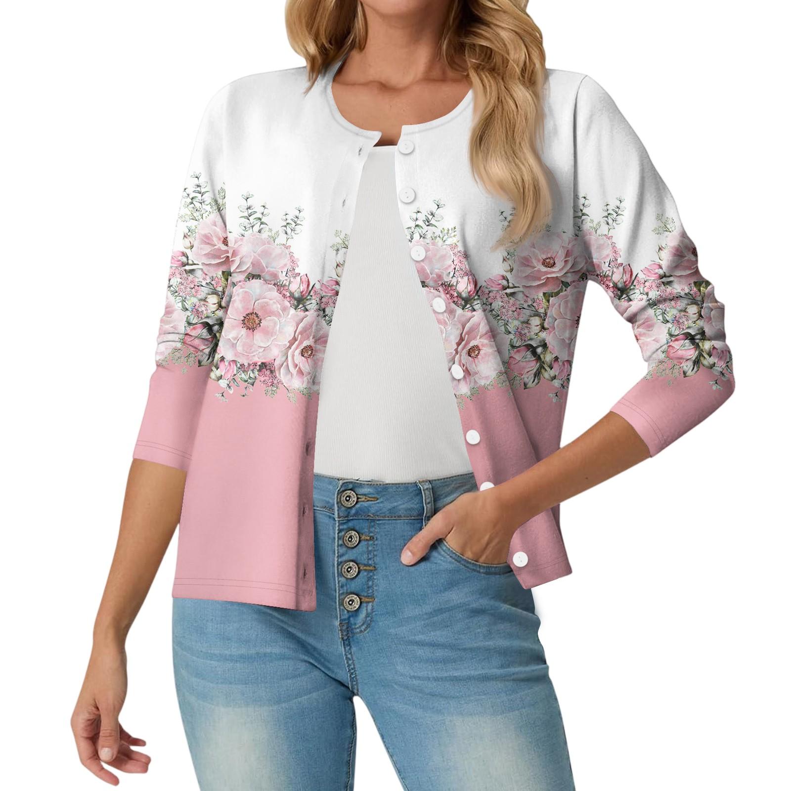 

Женский модный, повседневный, удобный кардиган с цветочным принтом XXL розовый