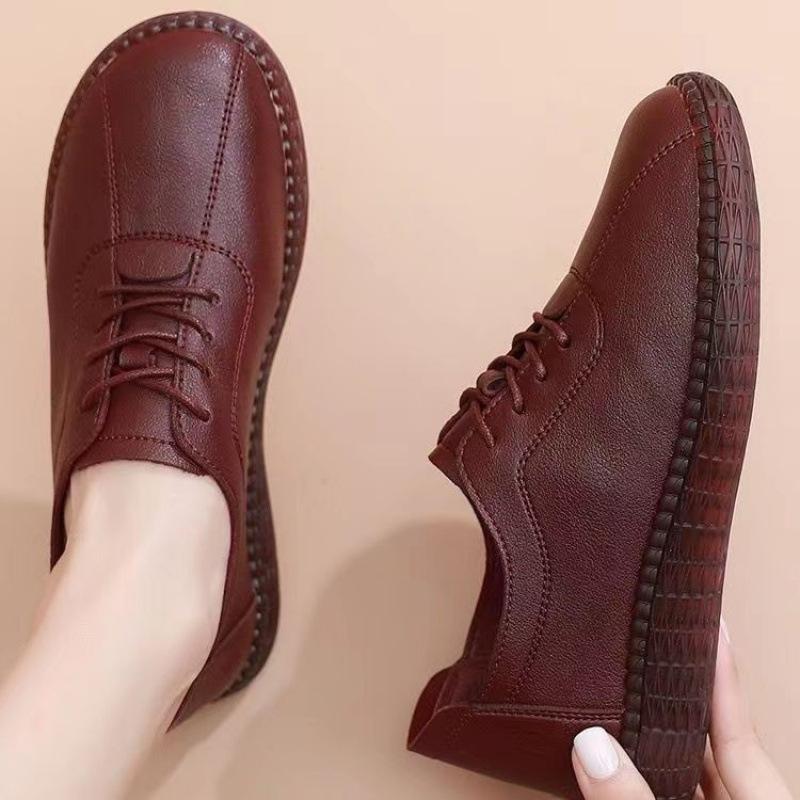 

Real soft leather mother casual shoes in summer 2025 new single shoes flat comfortable middle-aged and elderly women s shoes 35 бордовый
