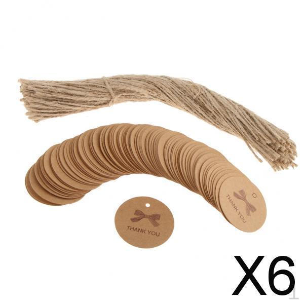 6x100 Vintage Round Kraft Paper Tags Thank You Gift Party Hanging Cards