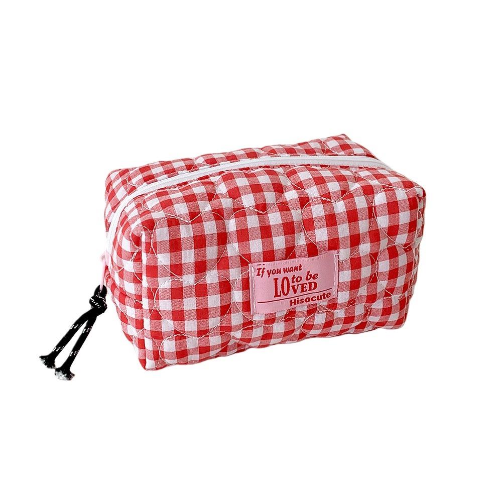 Cloth Korean Plaid Stationery Bag Pen Bag Pencil Pouch Plaid Heart Pencil Case  Kids Children