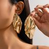 Exaggerate Personality Geometry Liquid Metal Irregular Fold Flowers Stud Earrings for Women Fashion Party Jewelry Accessory Gift