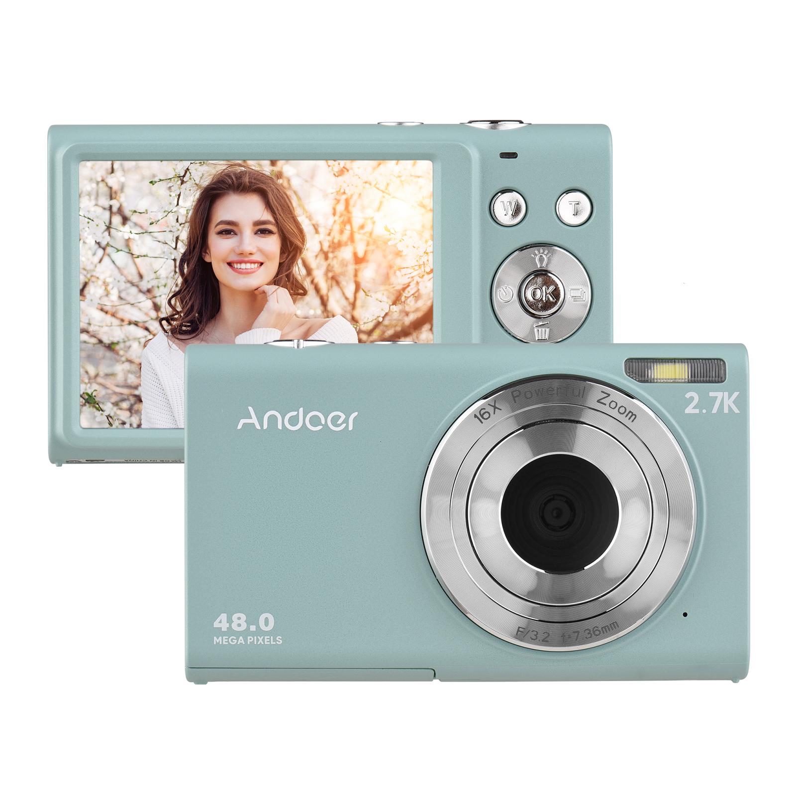 

Цифрова камера Andoer 2.7K Компактна відеокамера 48MP Автофокус 2.88 дюймів IPS екран 16X Zoom зелений