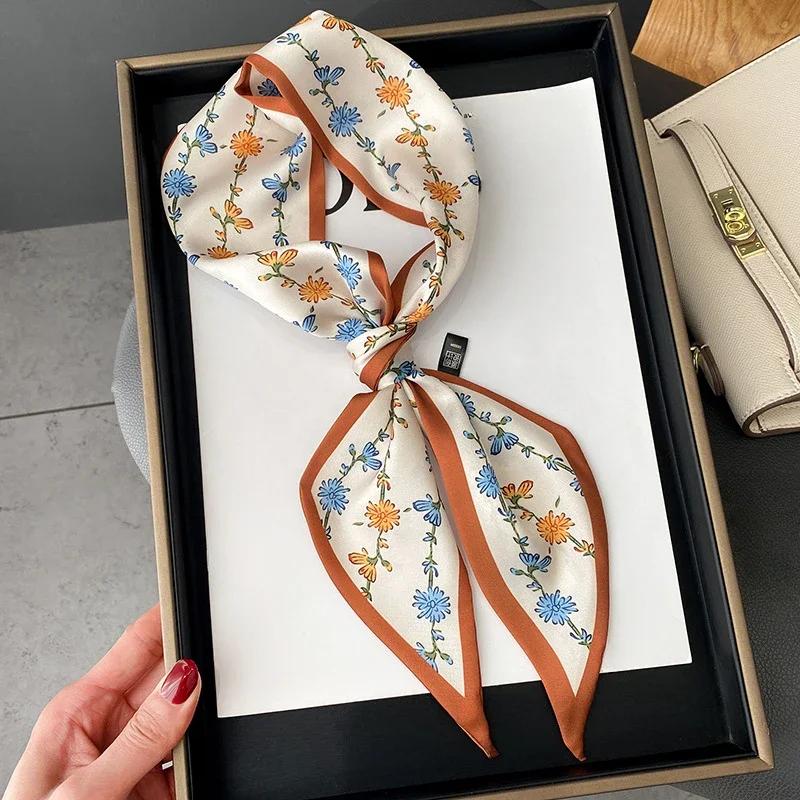 Fashion Print Hair Ribbon Scarf Women Neck Tie Bag Scarfs Satin Silk Skinny Headscarves Ladies Foulard Floral Bands 2026 New