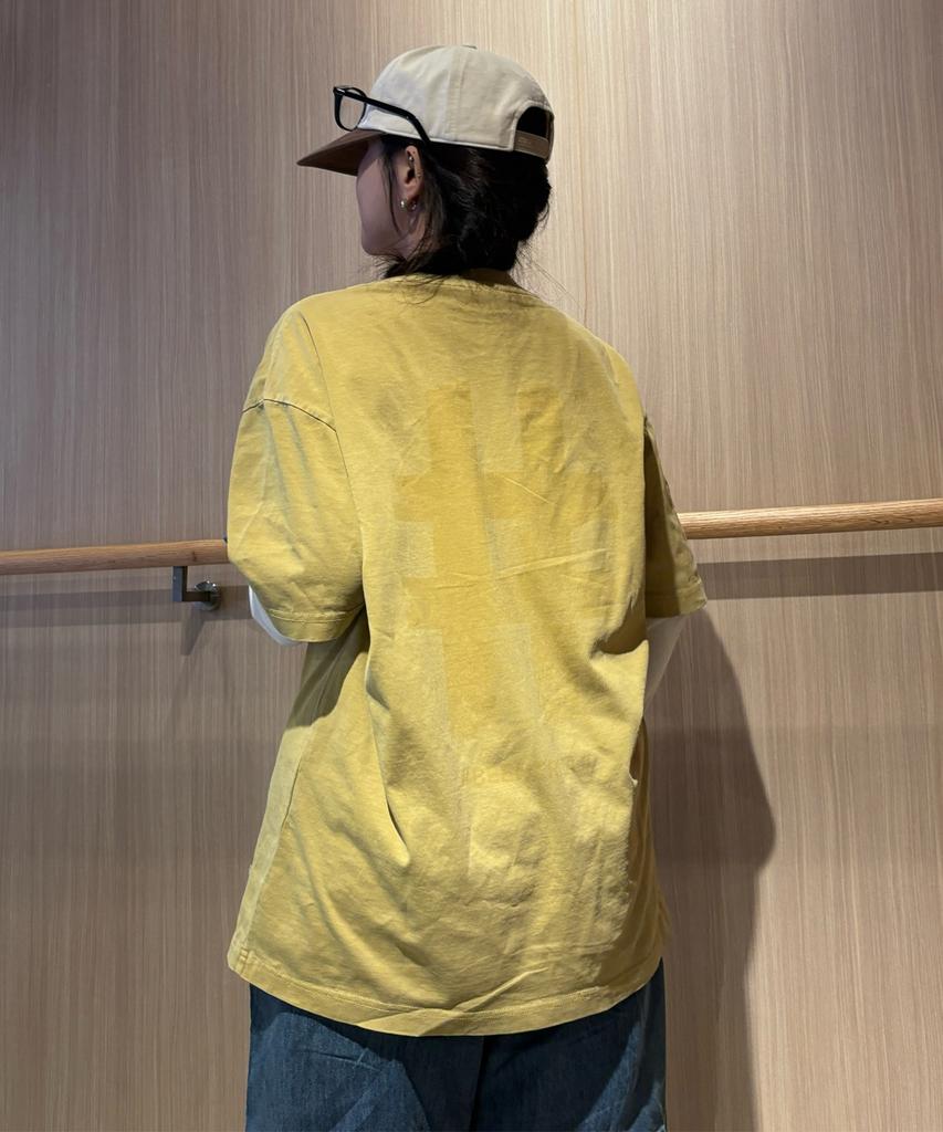 BEENTRILL Vintage Stamp Hashtag Dyed Short Sleeve T-Shirt (Mustard)