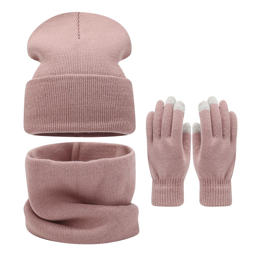 3Pcs/Set Windproof Knit Beanie Snood Set Thicken Scarf Neck Warmer for Men Women