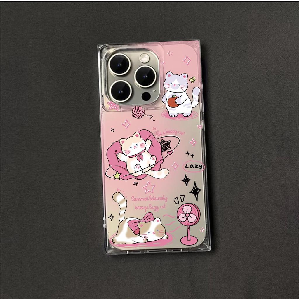 Square Back Tube Protection Clear Case For iPhone 14 Pro Max 11 13 16 ProMax 15 Plus 12 Anti-Oxygen,Star Cat Pattern Casing