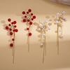 Zircon imitation pearl acrylic flower fringed silver needle earrings temperament earrings