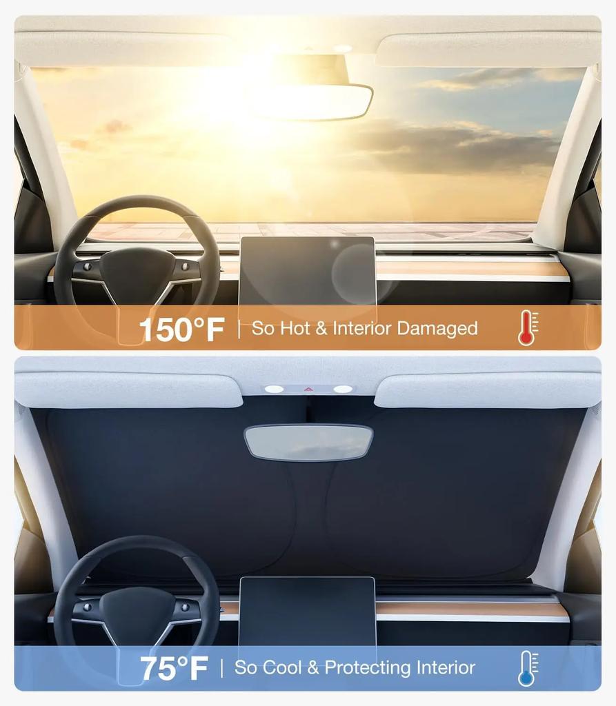 For Tesla Model Y Juniper Model 3 Highland Windshield Sunshade Sun Blockage Foldable Heat Insulation Sunshade Storage Bag Amagi
