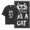 Cat Funny Meme Mens Y2K Graphic T Shirt Acid Wash Black Streetwear Tee 4