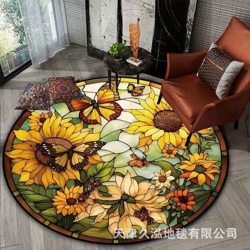 Circular Carpet Living Room Carpet Dirt Resistant Coffee Table Mat Anti Slip Hanging Basket Chair Mat