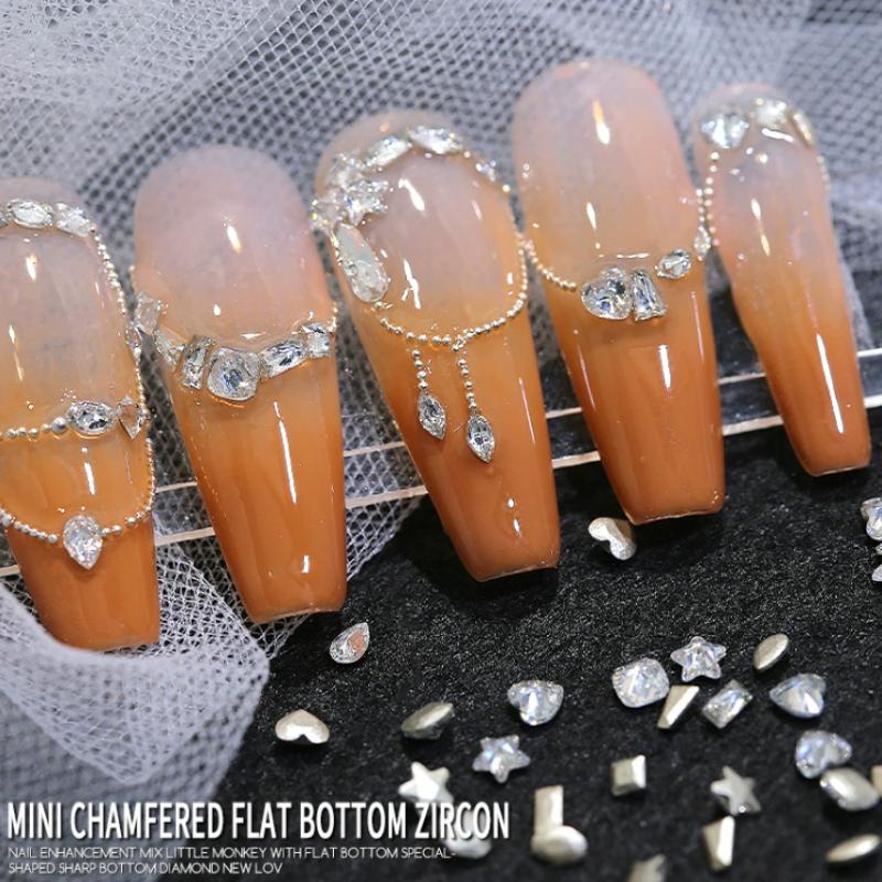 Mixed Zircon Nail Rhinestones Shiny Nail Diamond Flat Nail Gems Glass Stones Nails Decoration Nail Charm Diy Manicure Art