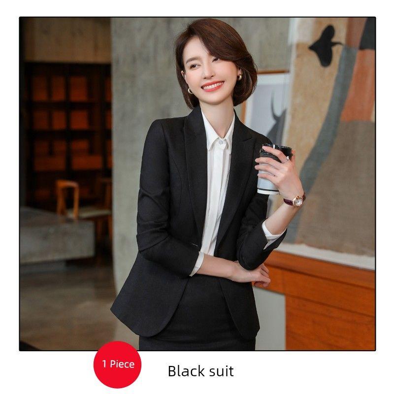 

Женская рабочая одежда большого размера на осень и зиму, деловой костюм Single piece: Black Outwear XL (55.00kg -59.50kg)