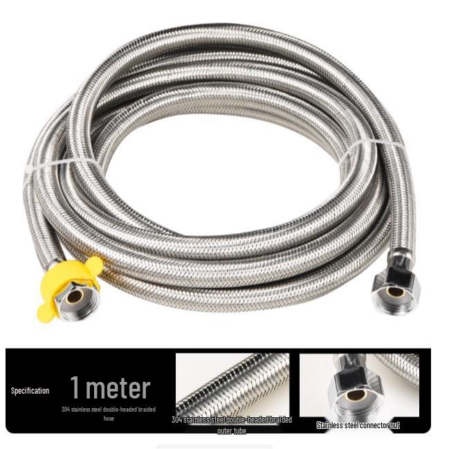 4-Min Stainless Steel Braided Dual Inlet/Outlet Hose for Hot/Cold Water Faucet, Heater, Angle Valve & Toilet.