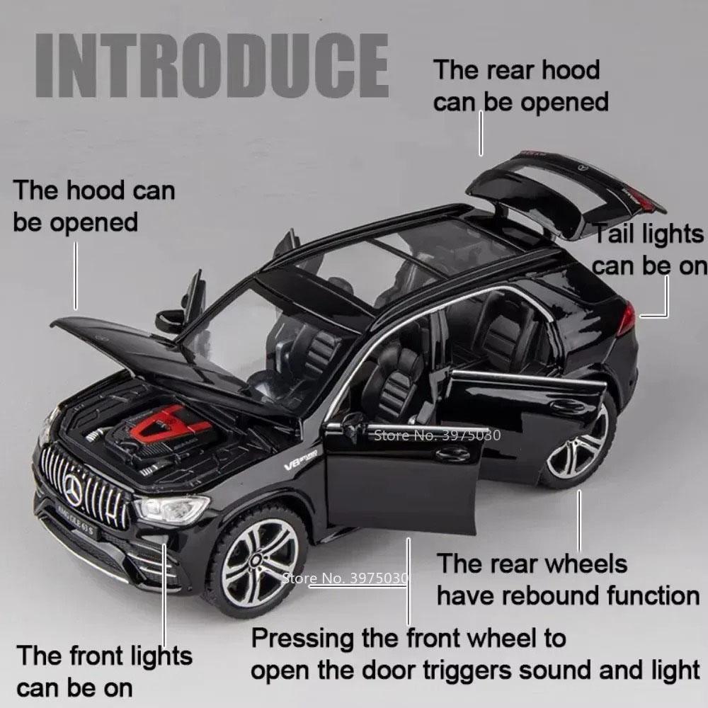 1:32 Scale Alloy SLS GLE 63S Cars Model Toys Sound Light Miniature Toy Car 4 Doors Opened Vehicle Boys Birthday Collection Gifts