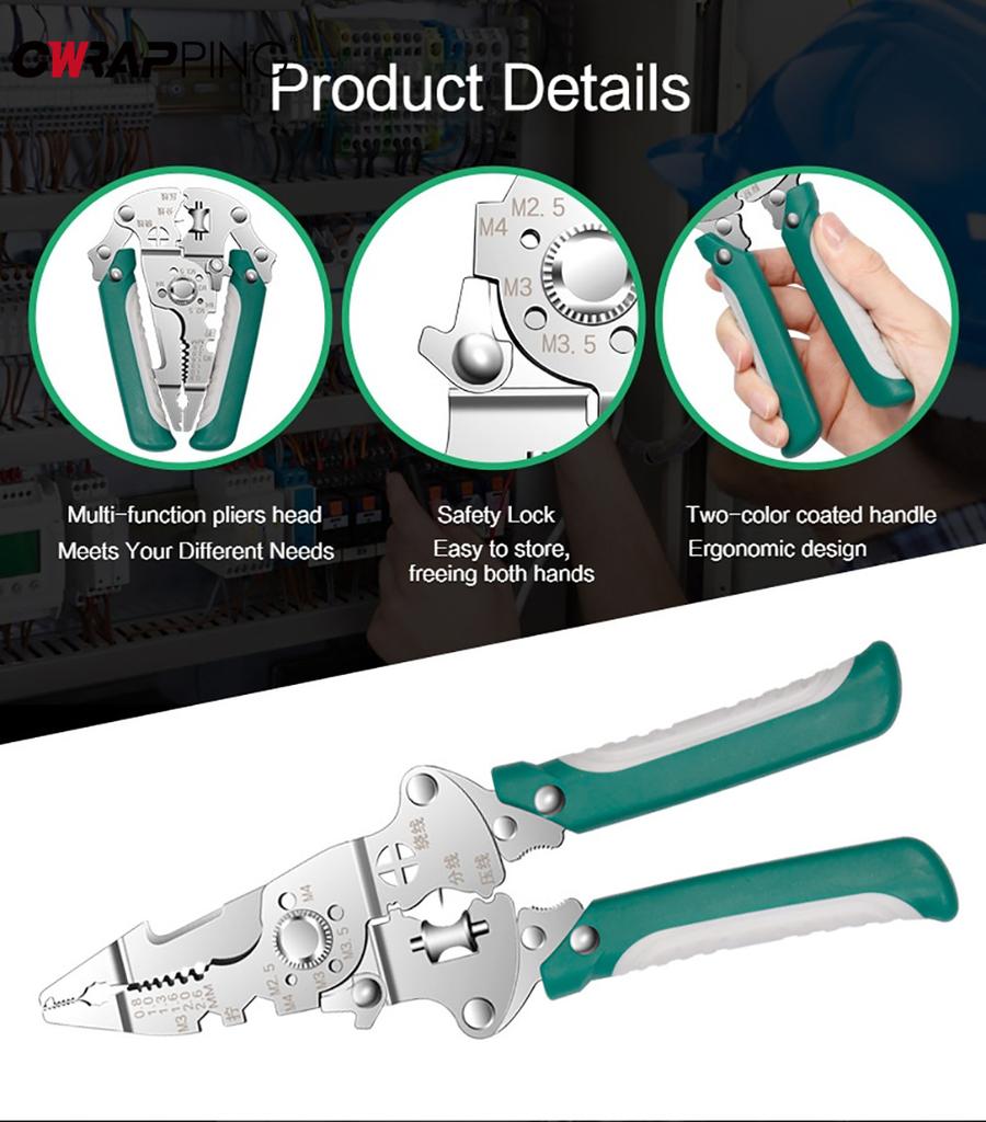 Professional Electrician Multi-Function Wire Stripper Plier 16-In-1 Wire Splitter Wire Winding Pliers Crimping Pliers Hand Tool