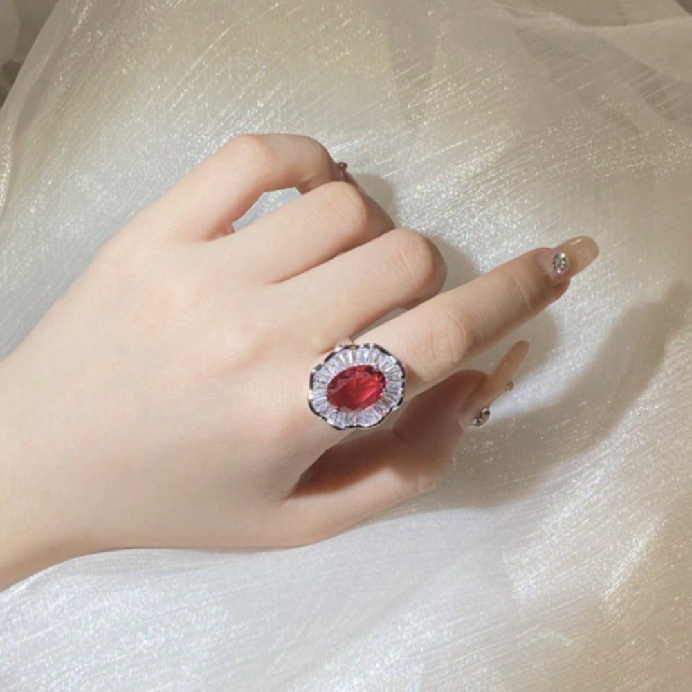 European and American Temperament High-end Stone-inlaid Red Exaggerated Ring Classic Versatile Index Finger Ring Women's Model