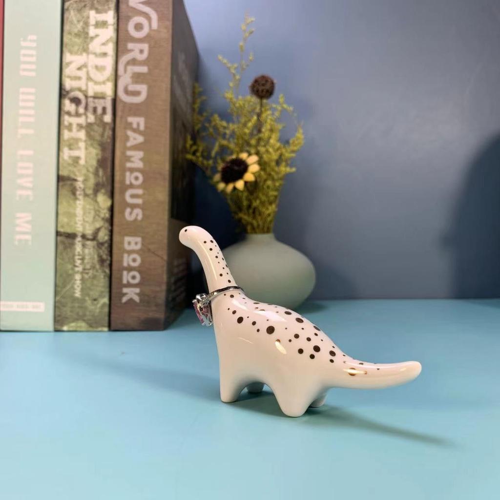 OYLZ Adorable Small Ceramic Dinosaur Jewelry Ring Holder, Engagement, Wedding Ring Display Stand
