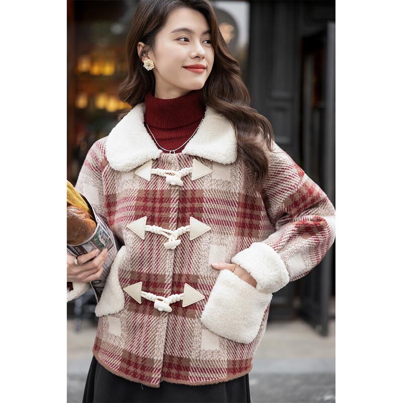 

Mokana Women s Urban Casual Plaid Toggle Button Jacket One Size