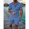 Men Casual Printed Turn Down Collar Short Sleeve Polo Shirt And Shorts Set