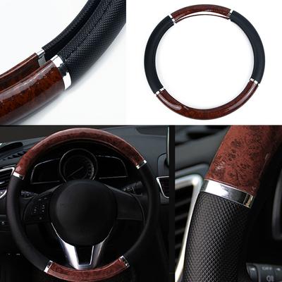 Modèle en bois d'acajou de 38 cm (PVC + Cuir) Couverture de volant de voiture de véhicule