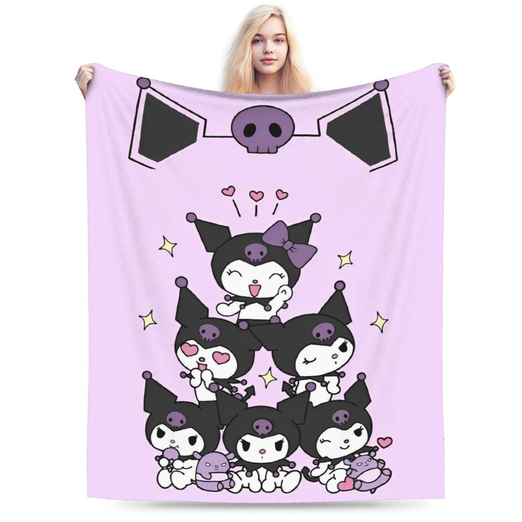 Cartoon Cool Cute Kuromi Fleece Throw Blanket Blanket for Home Outdoor Super Soft Bed Rug