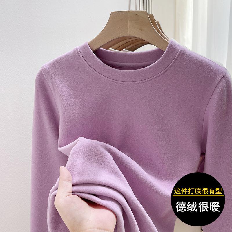 

Женская осенне-зимняя базовая футболка с круглым вырезом из немецкого бархата с двусторонним бархатным утеплителем, новая теплая футболка с длинным рукавом S (80-45kg recommended)