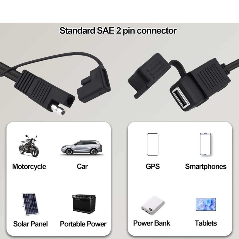 Motorcycle USB Chargers Universal SAE To USB Converter Cable SAE Quick Extension Cord 5V 2A for Cellphone