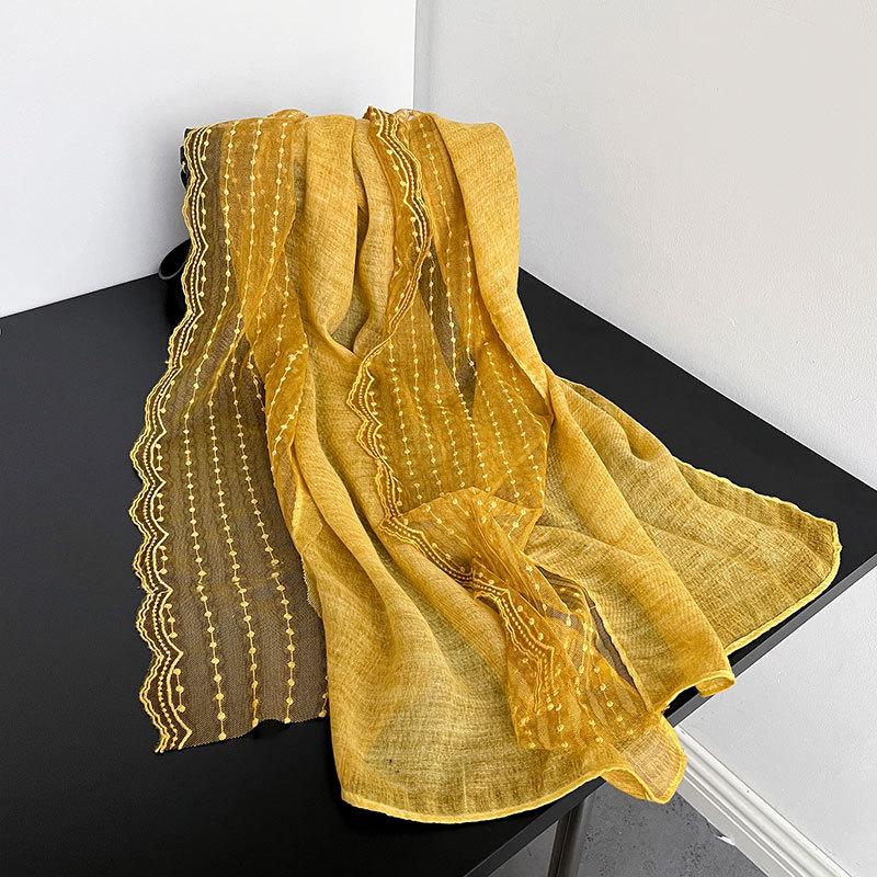 Artistic Celebrity Lace Cotton Linen Scarf for Women In Summer Air-conditioned Room Neck Protection Shawl Travel Scarf