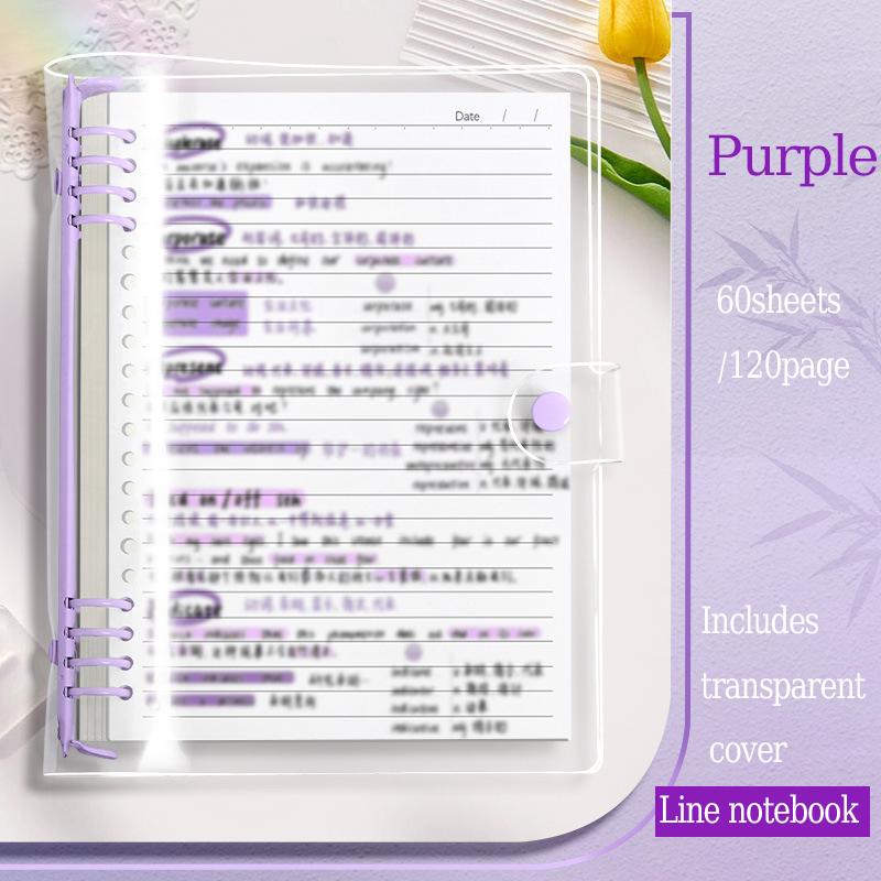 

Прозрачный А5 ПВХ блокнот с отстегивающейся обложкой, на кольцах, со сменными листами, эстетичный, для школы, офиса, планер, дневник Purple line notebook