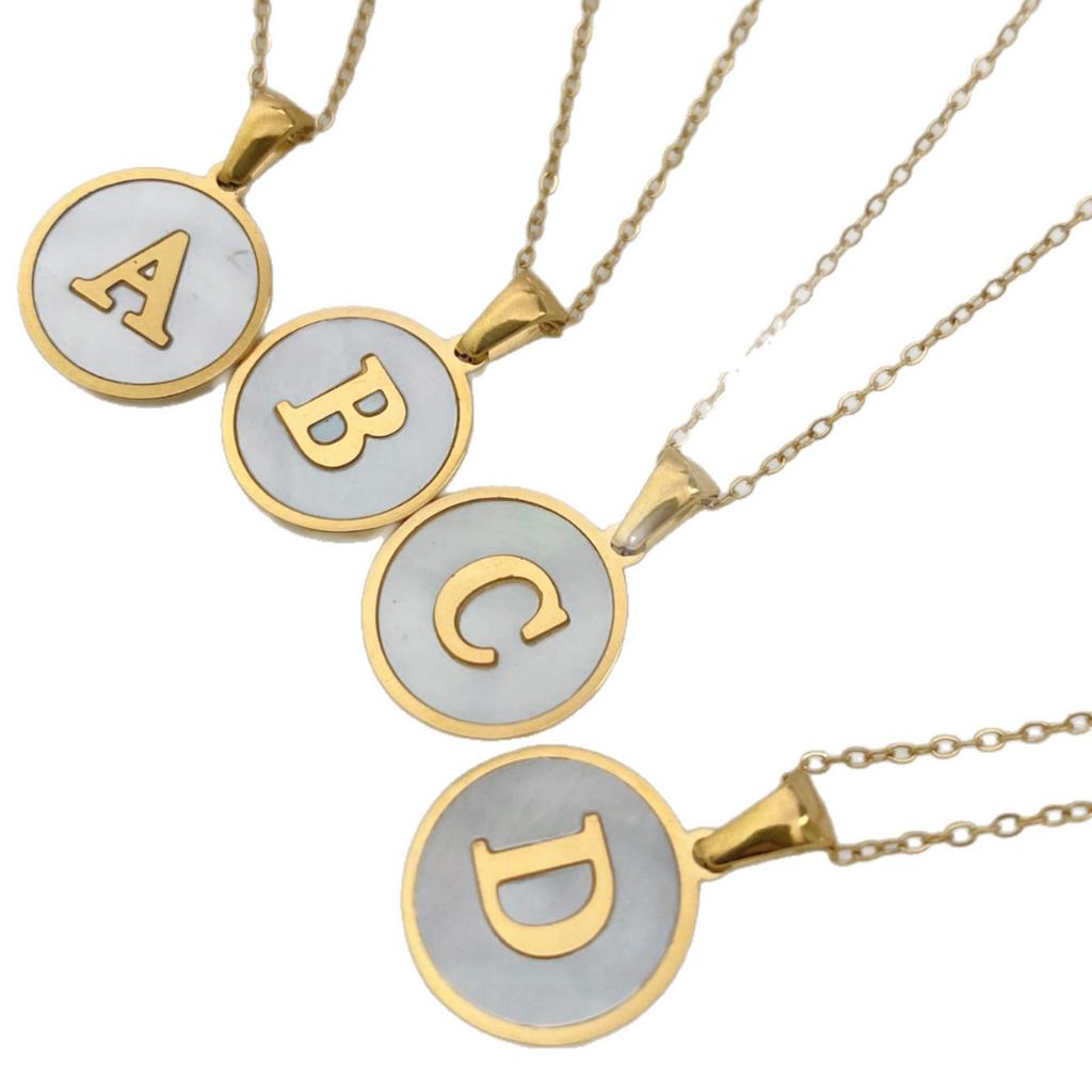 White Stainless Steel Small Round Tag Necklace - 26 Letters, Women's Cold Style Fashion, Versatile Light Luxury, 2025 Collection.