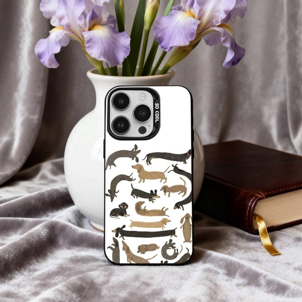 D-Dachshund S-Silhouette ART D-Dog Phone Case For iPhone17,16,15,14,13,12,11 Plus,Pro Max Black Candy silver phone case