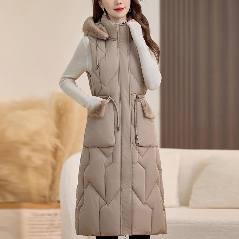 Fashion Winter Women's Long Warm Vest Hooded Faux Fur Collar Can Be Worn on Both Sides Thick Sleeveless Parkas Woman Jackets