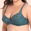European and American Fresh Dark Green Exquisite Embroidery Underwear Ultra-thin Large Size Full Cup Bra