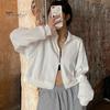 Cardigan Lapel Long Sleeves Zipper Closure Ribbed Women Coat Crop Spring Autumn Thin Solid Color Short Casual