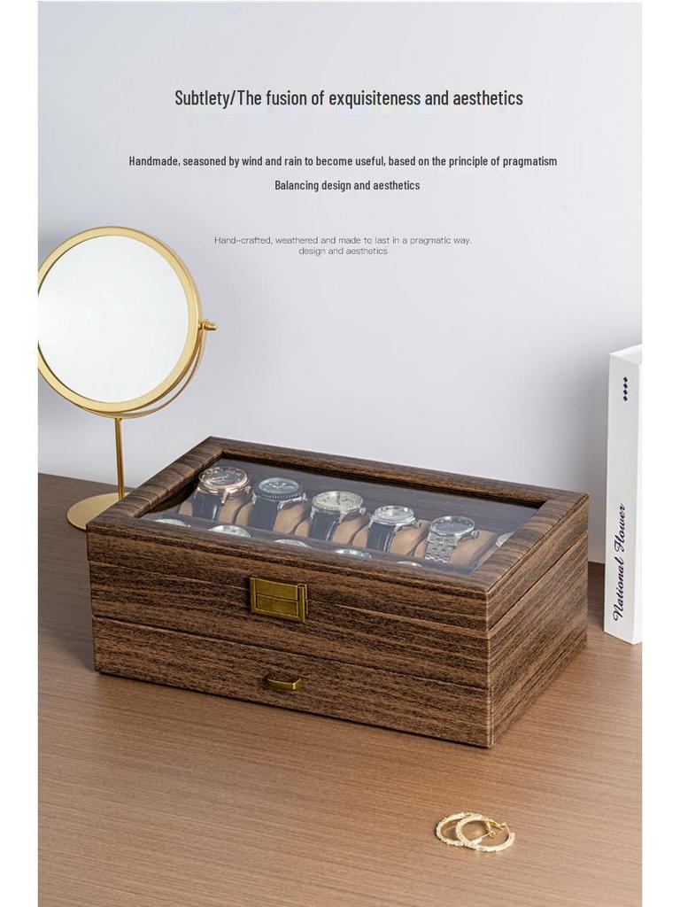 Double Layer Carbon Fiber PU Watch & Jewelry Display Box