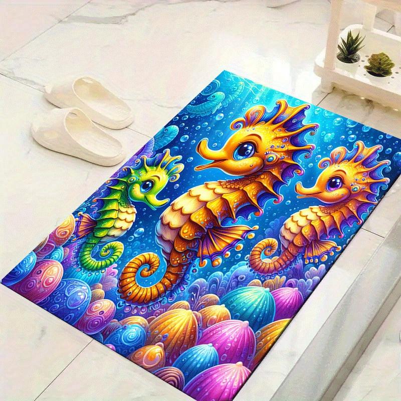 

1pc Cute seahorse Print, Design Indoor Area Rug, Soft, Anti-Slip, and Durable Gaming Room Decor for Bedroom, Living Room, and Exercise Rugs, 60cm by 90cm