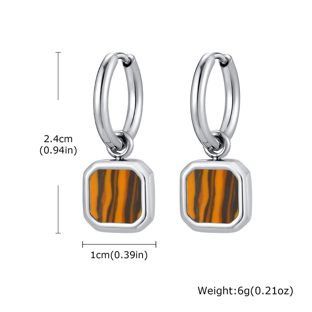 Stylish Men's Huggie Hoop Earrings,Trendy Natrual Stone Stainless Steel Square Ear Drop,Luxury Birthday Party Anniversary Gift