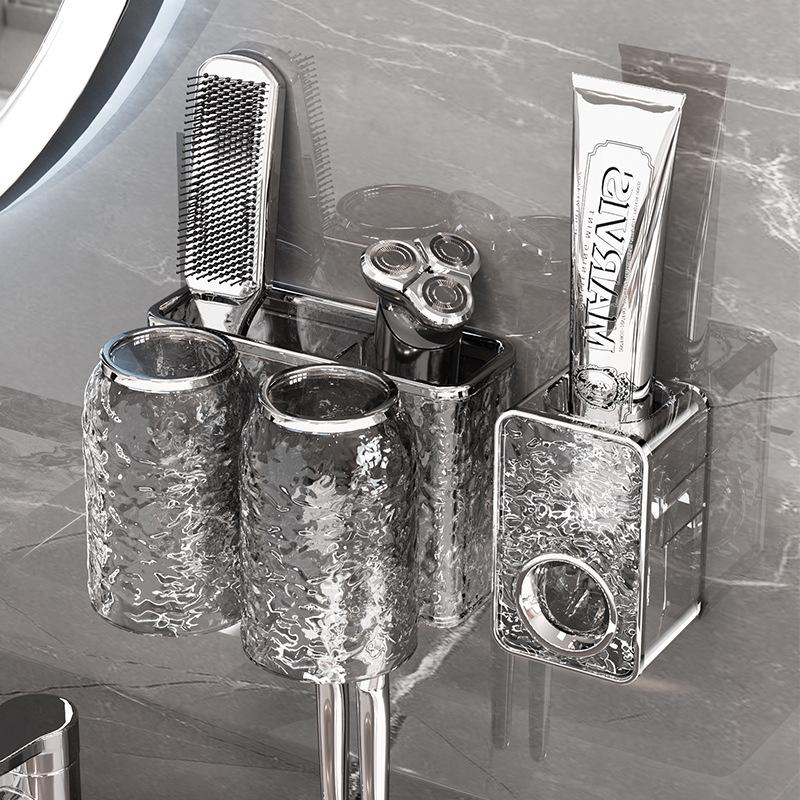 Dispenser Premium de Pastă de Dinți Montat pe Perete cu Design Valuri de Apă – Suport Universal Fără Găurire & Stoarcere