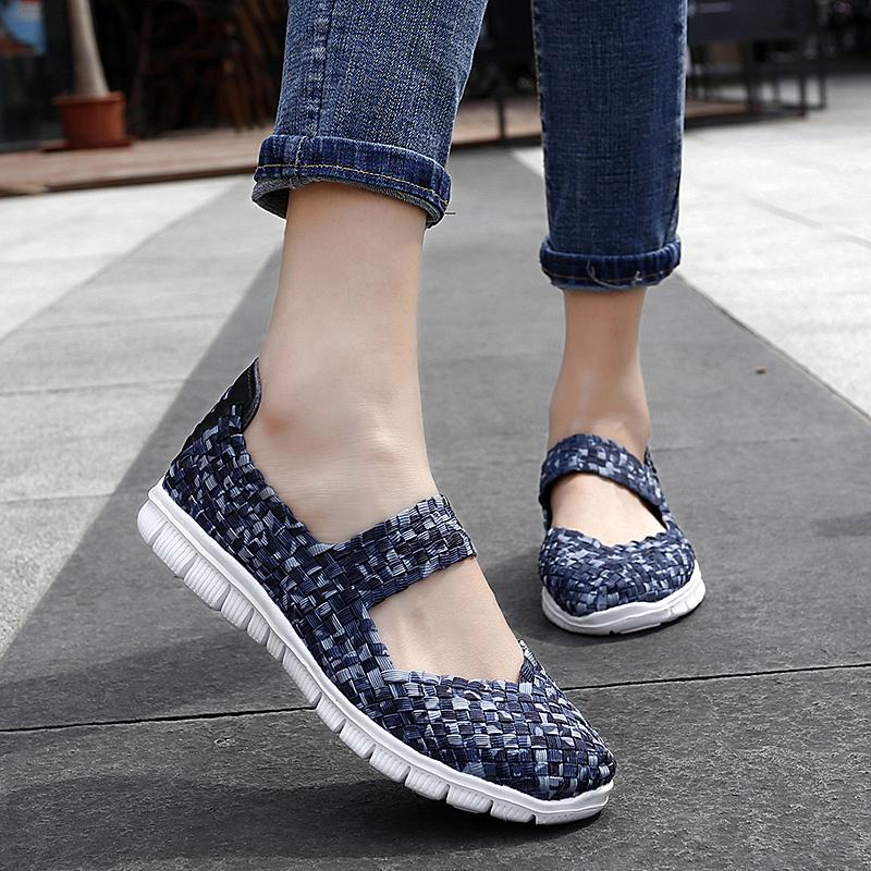 Summer Mary Janes Women Sandals Beach Lazy Shoes White Blue Casual Weave Soft Slip On Walking Color Sandals Large Size