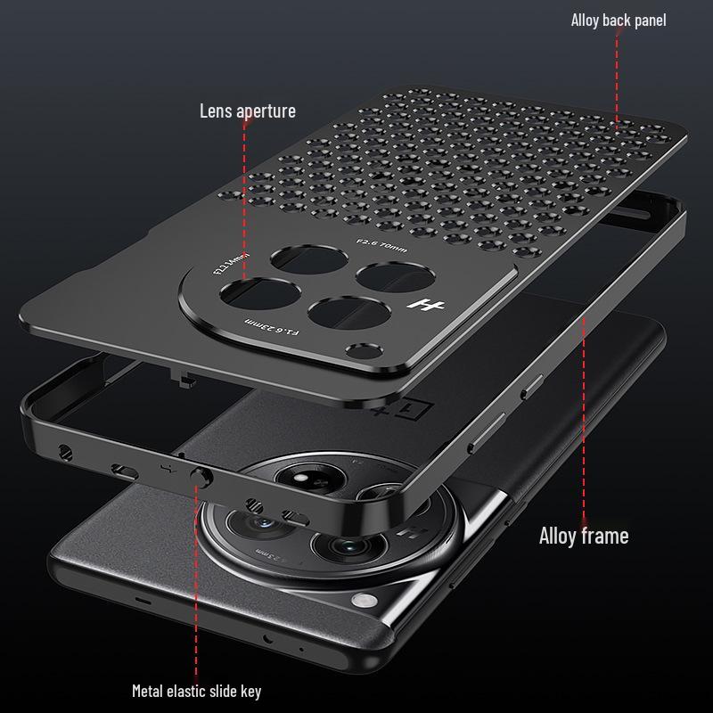 OnePlus 12 Honeycomb Metal Phone Case with Heat Dissipation and Spring Buckle