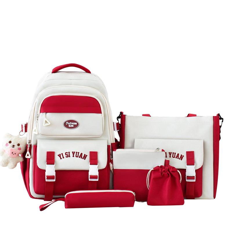 Five-Piece Backpack Set Children's Schoolbag Campus Lackup Ridge Protection Schoolbag Girls Large Capacity Lightweight Backpack