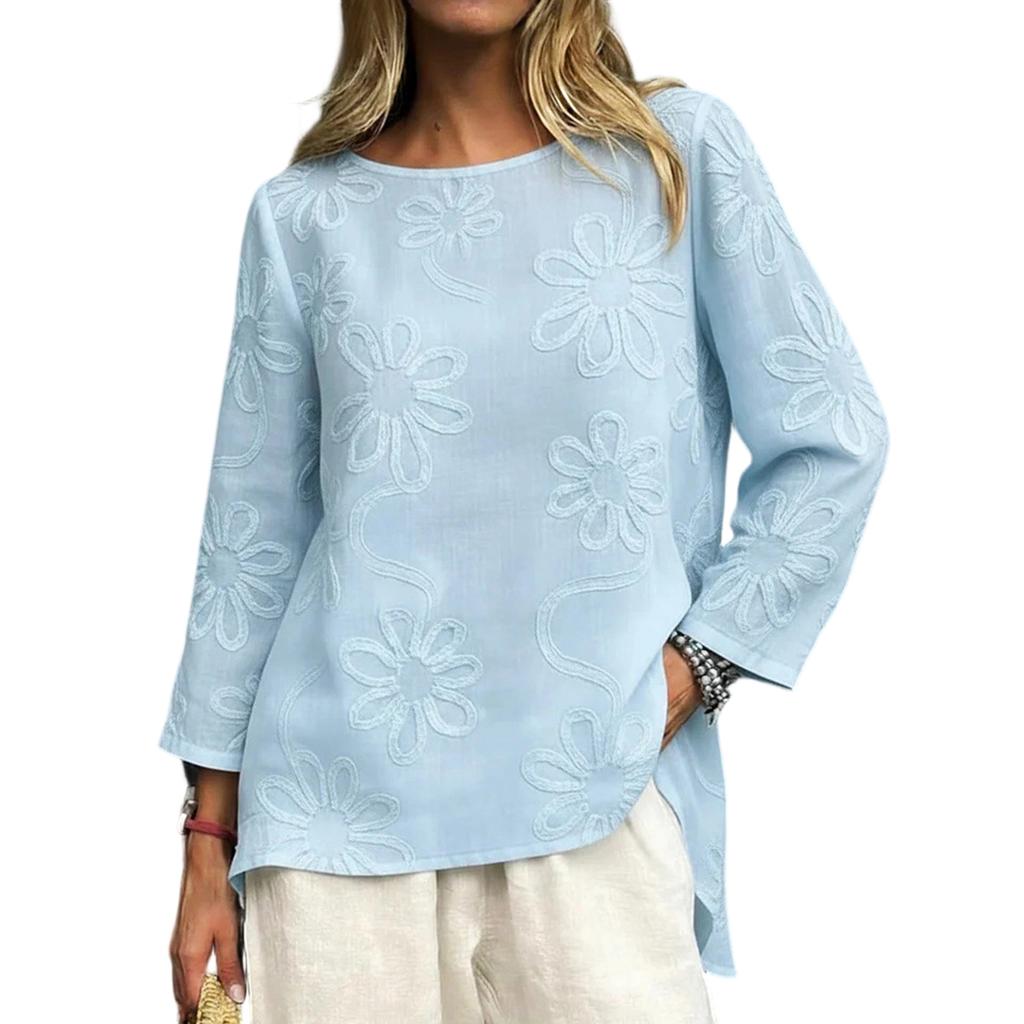 Blusa Feminina de Moda Jacquard Multicolorido de Manga Longa com Caimento Solto